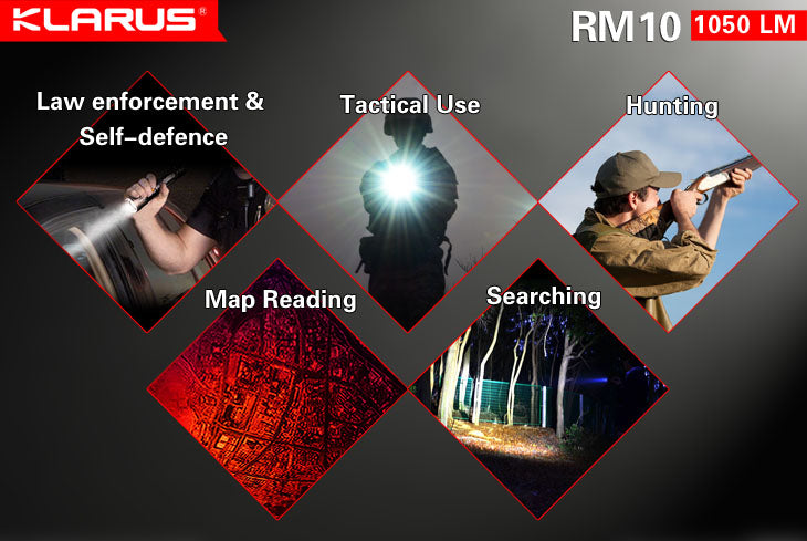 Klarus RM10 1x 18650 / 2x CR123 1050 Lumens CREE XM-L2 LED Flashlight