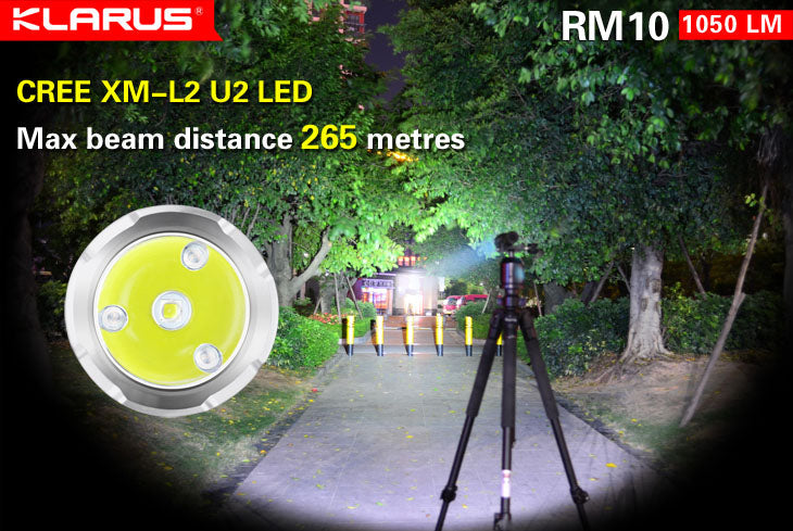 Klarus RM10 1x 18650 / 2x CR123 1050 Lumens CREE XM-L2 LED Flashlight