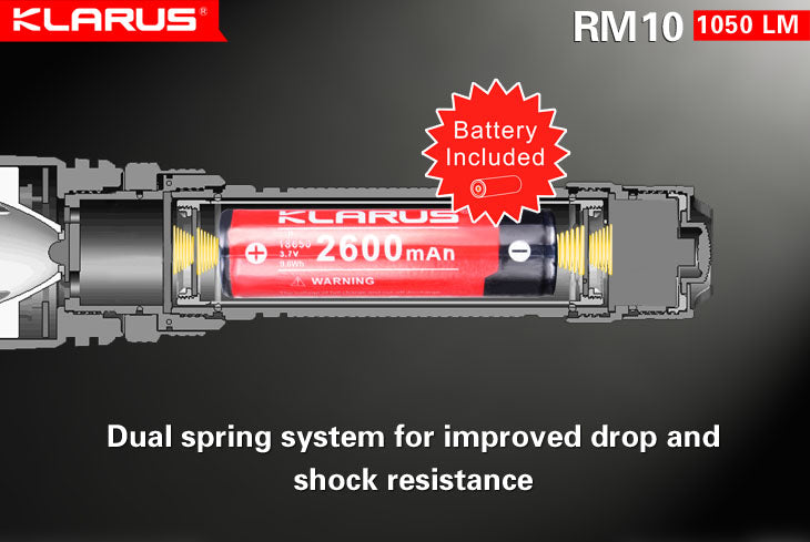 Klarus RM10 1x 18650 / 2x CR123 1050 Lumens CREE XM-L2 LED Flashlight