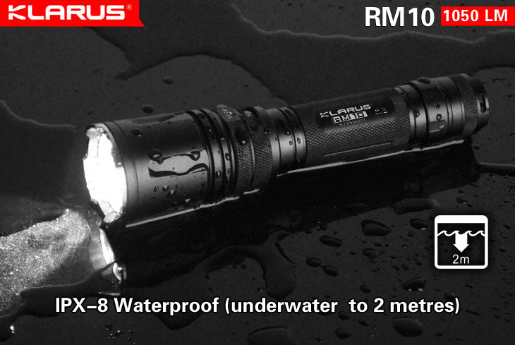 Klarus RM10 1x 18650 / 2x CR123 1050 Lumens CREE XM-L2 LED Flashlight