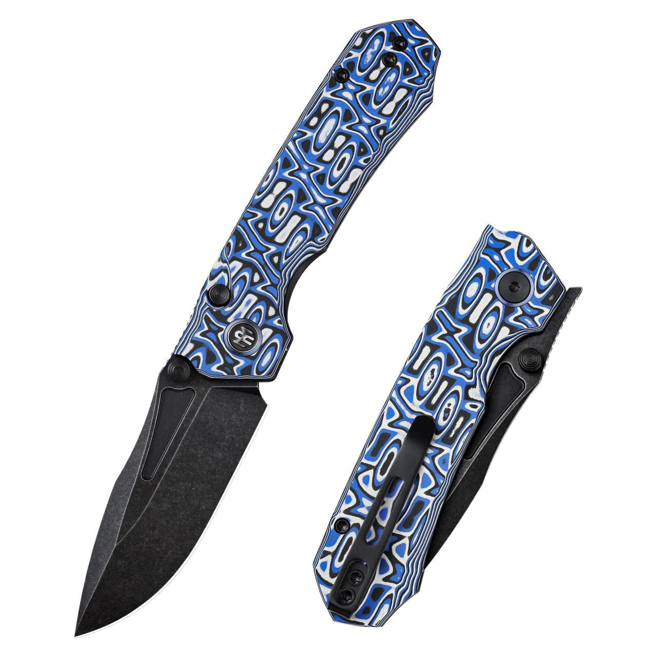 Remette Rhino RNGD262 – 3.07″ D2 drop point, blue graffiti Micarta folding knife