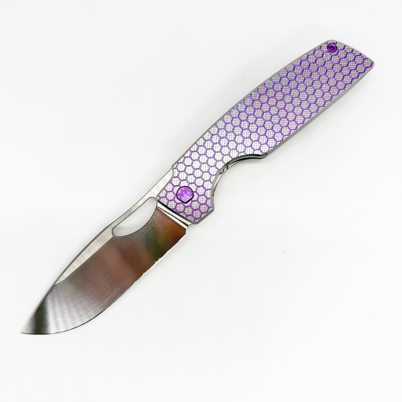 RobJohnsons Cedar Frame Lock Knife – RWL34 Satin Hardmilled Titanium Purple Hardware
