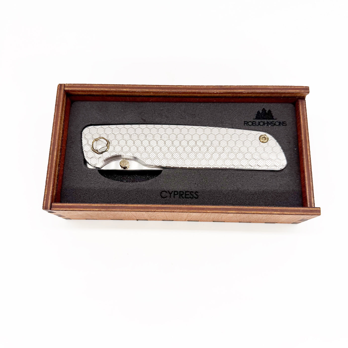 RobJohnsons Cypress V3 Frame Lock Knife – RWL34 Satin Hardmilled Diamond & Honeycomb Titanium Handles