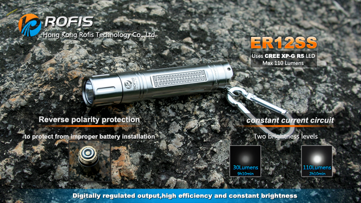 Rofis ER12SS CREE XP-G R5 110 Lumen 1 x AA Stainless Steel LED Flashlight