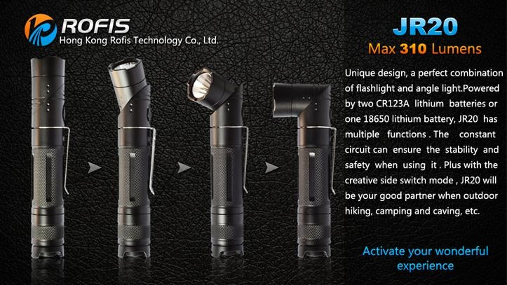 Rofis JR20 CREE XP-G R5 310 Lumen 2 x CR123 / 1 x 18650 Rotating Angle LED Flashlight