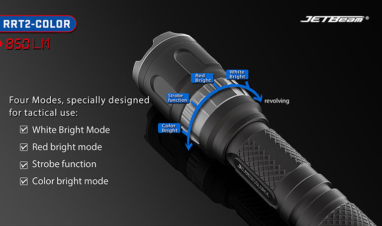 JETBeam RRT2-COLOR 1x 18650 / 2x CR123 850 Lumens CREE XP-L LED