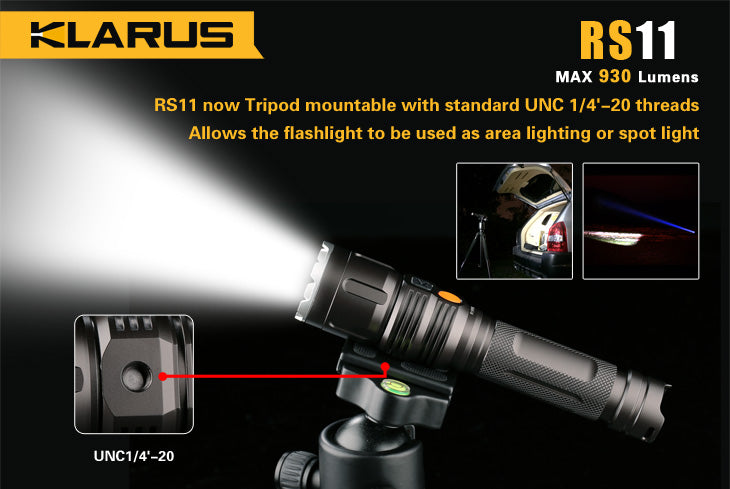 Klarus RS11 2 x (R)CR123A / 1 x 18650 CREE XM-L2 U2 930 Lumen LED Flashlight