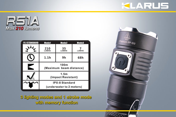 Klarus RS1A XP-G2 AA Rechargeable 210 Lumen LED Flashlight
