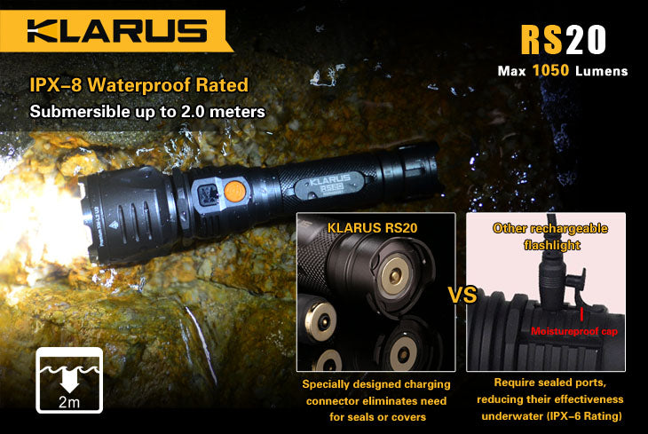 Klarus RS20 1 x 18650 / 2 x (R)CR123A CREE XM-L2 U2 1050 Lumen LED Flashlight