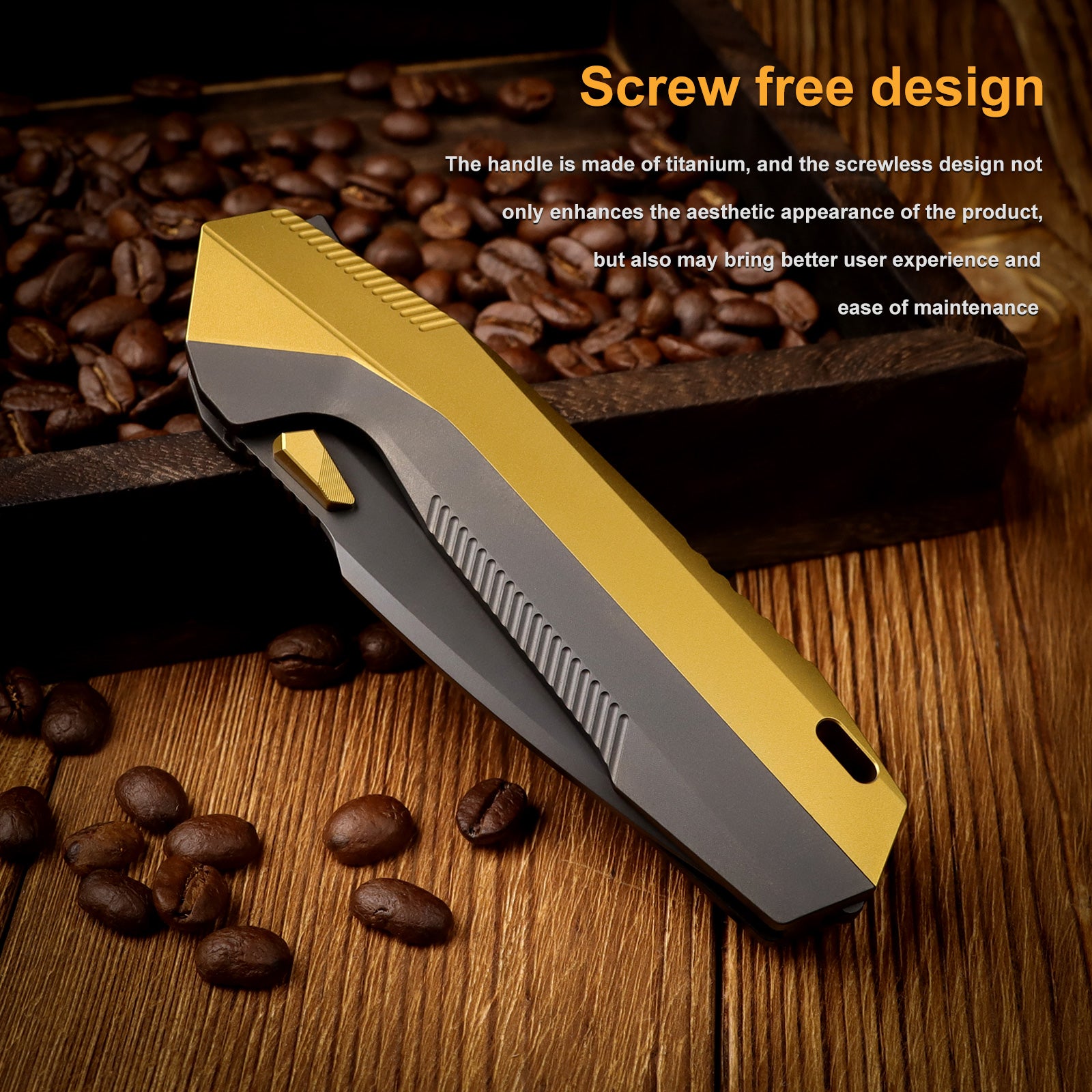 Remette RT-WK1-G blade detail – golden black DLC M390 drop point