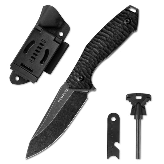 Remette Allosaurus RTAS-A front view – 3.7" titanium-coated D2 clip point fixed blade knife