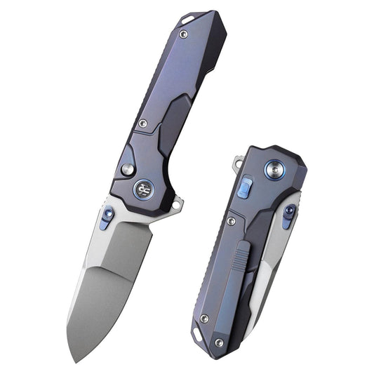 Remette RT-Cosmic RTCO-TB – 2.76″ M390 drop point, blue anodized titanium folding knife