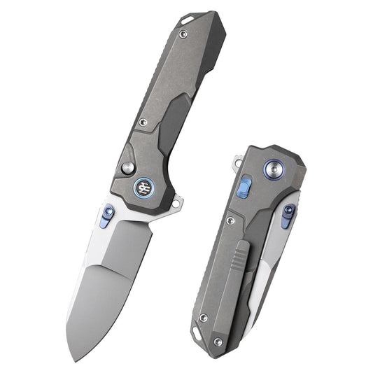 Remette RT-Cosmic RTCO-TG – 2.76″ M390 drop point, stonewashed titanium folding knife