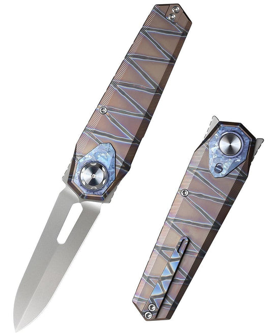 Remette RT-Infinite Power RTIP-L – 3.15″ M390 dagger, copper lightning titanium folding knife