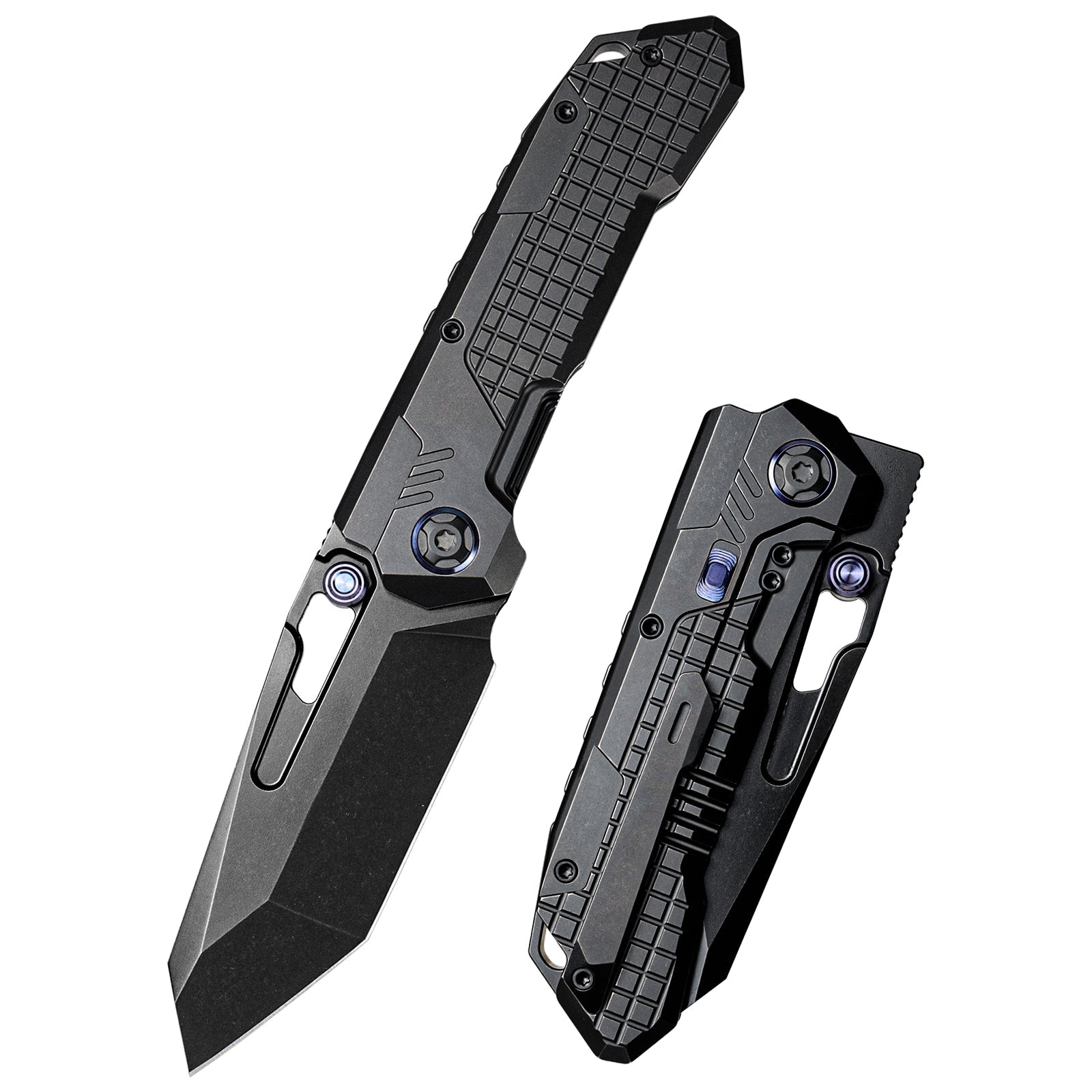 Remette RT-Cool Leopard RTKS-B front view – 3.54″ titanium-plated stonewash M390 reverse tanto folding knife