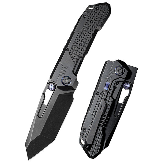 Remette RT-Cool Leopard RTKS-B front view – 3.54″ titanium-plated stonewash M390 reverse tanto folding knife