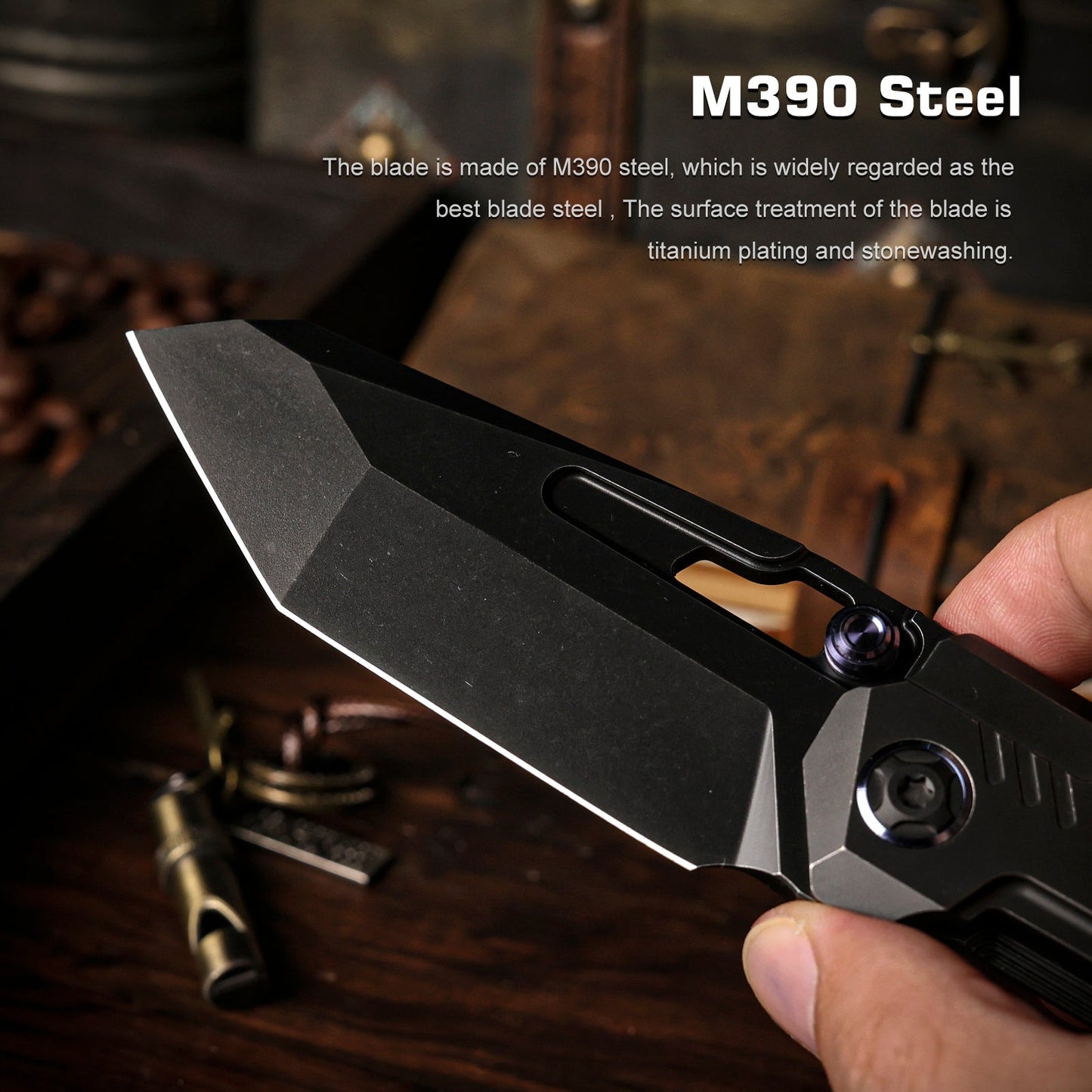 Remette RT-Cool Leopard RTKS-B open position showing M390 reverse tanto blade