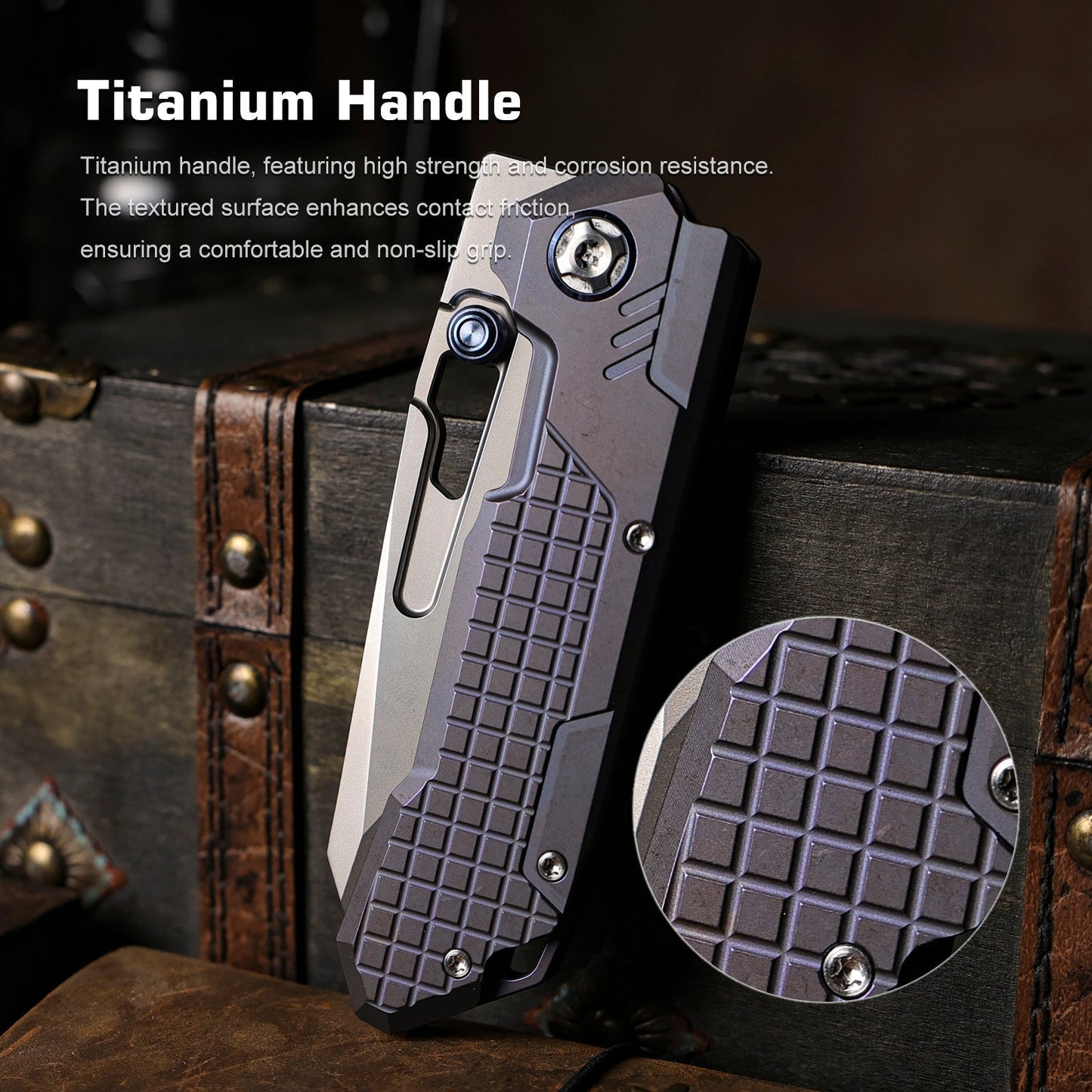 Remette RT-Cool Leopard RTKS-L blade detail – pearlescent M390 reverse tanto