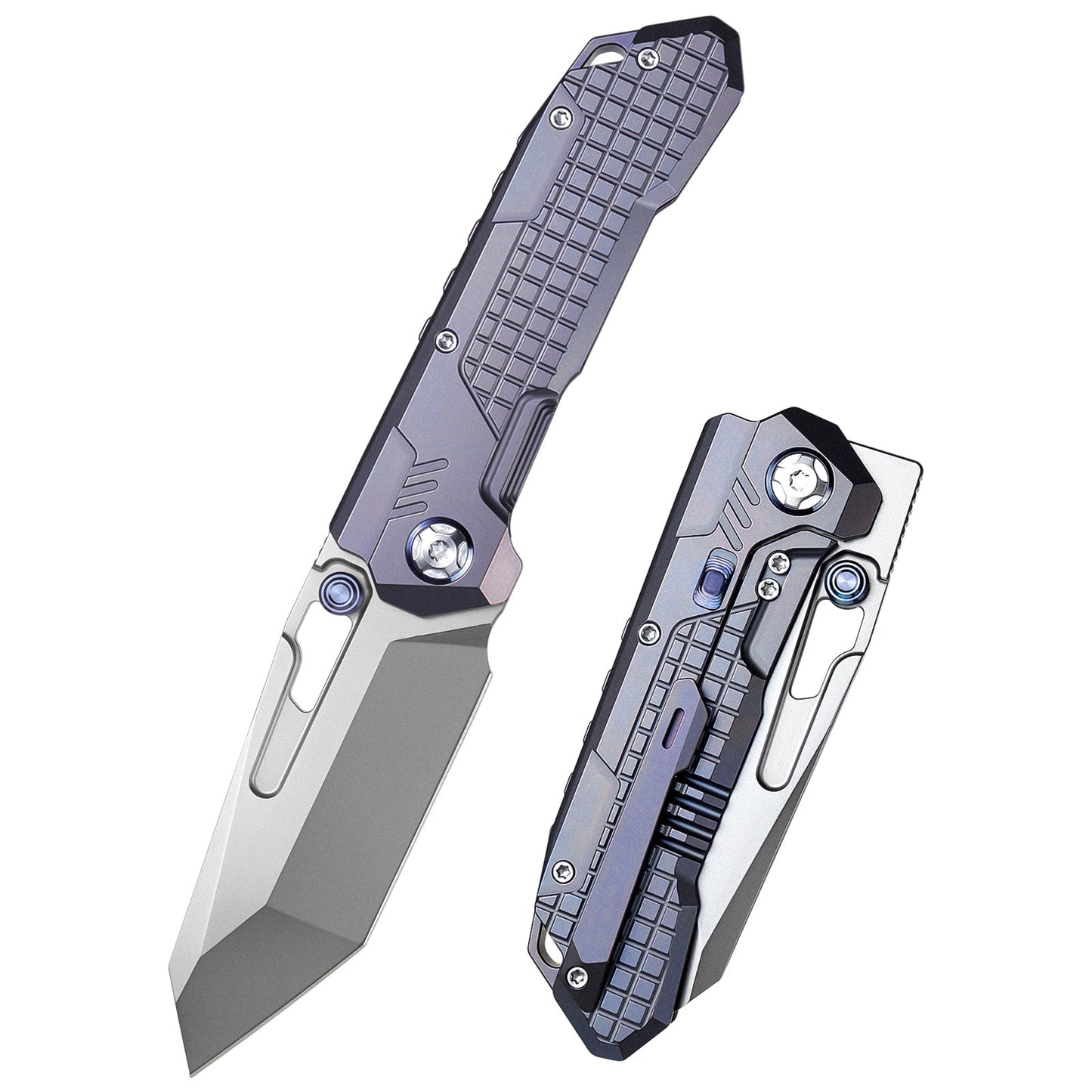 Remette RT-Cool Leopard RTKS-L front view – 3.54″ pearlescent M390 reverse tanto folding knife