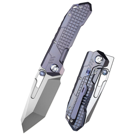Remette RT-Cool Leopard RTKS-L front view – 3.54″ pearlescent M390 reverse tanto folding knife