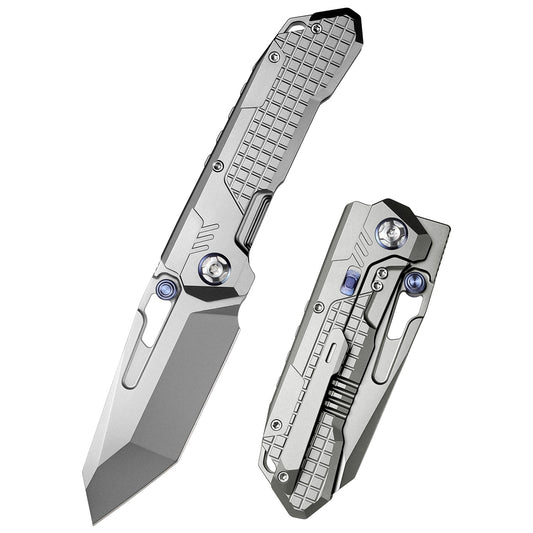 Remette RT-Cool Leopard RTKS-T front view – 3.54″ pearlescent M390 reverse tanto folding knife