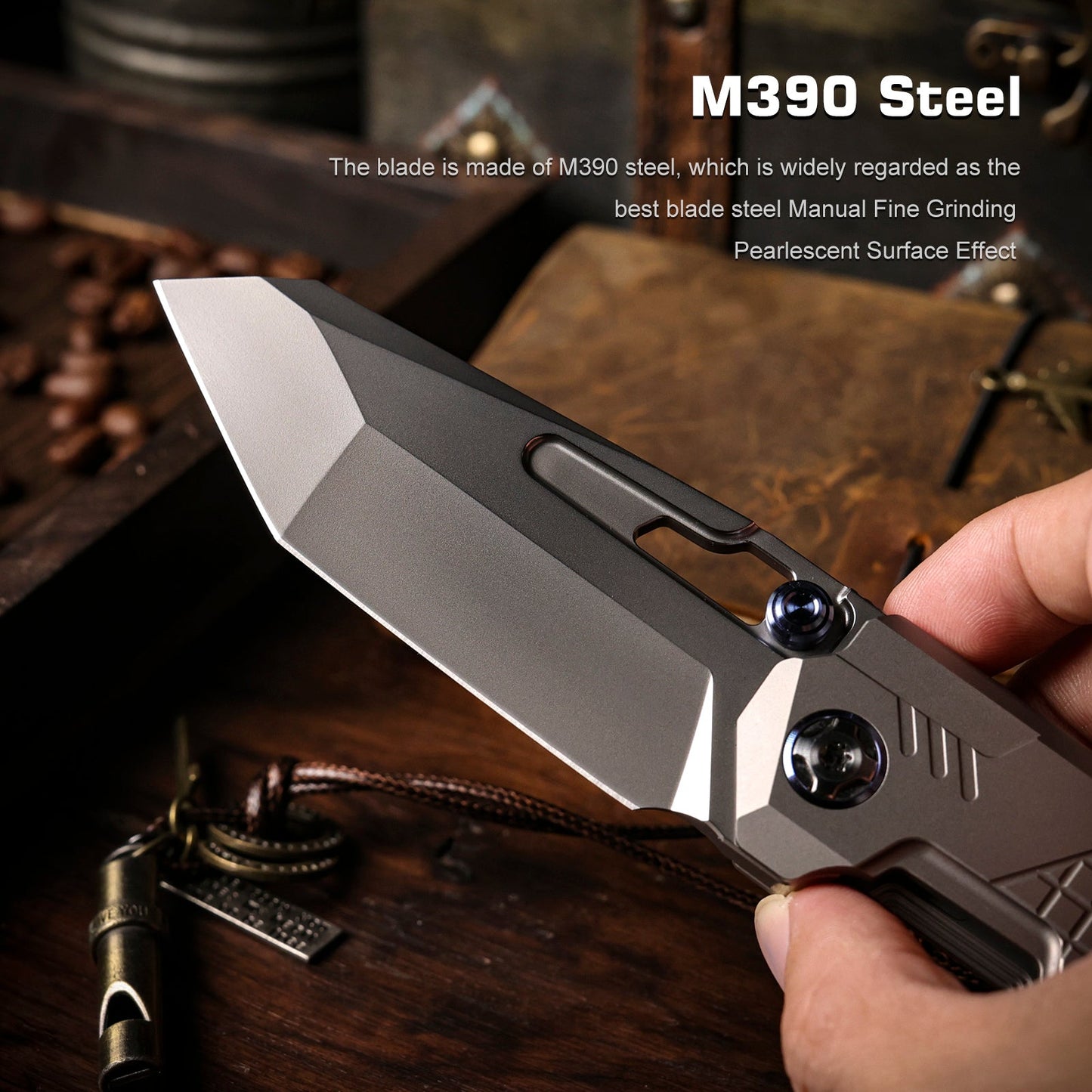Remette RT-Cool Leopard RTKS-T open position showing M390 reverse tanto blade