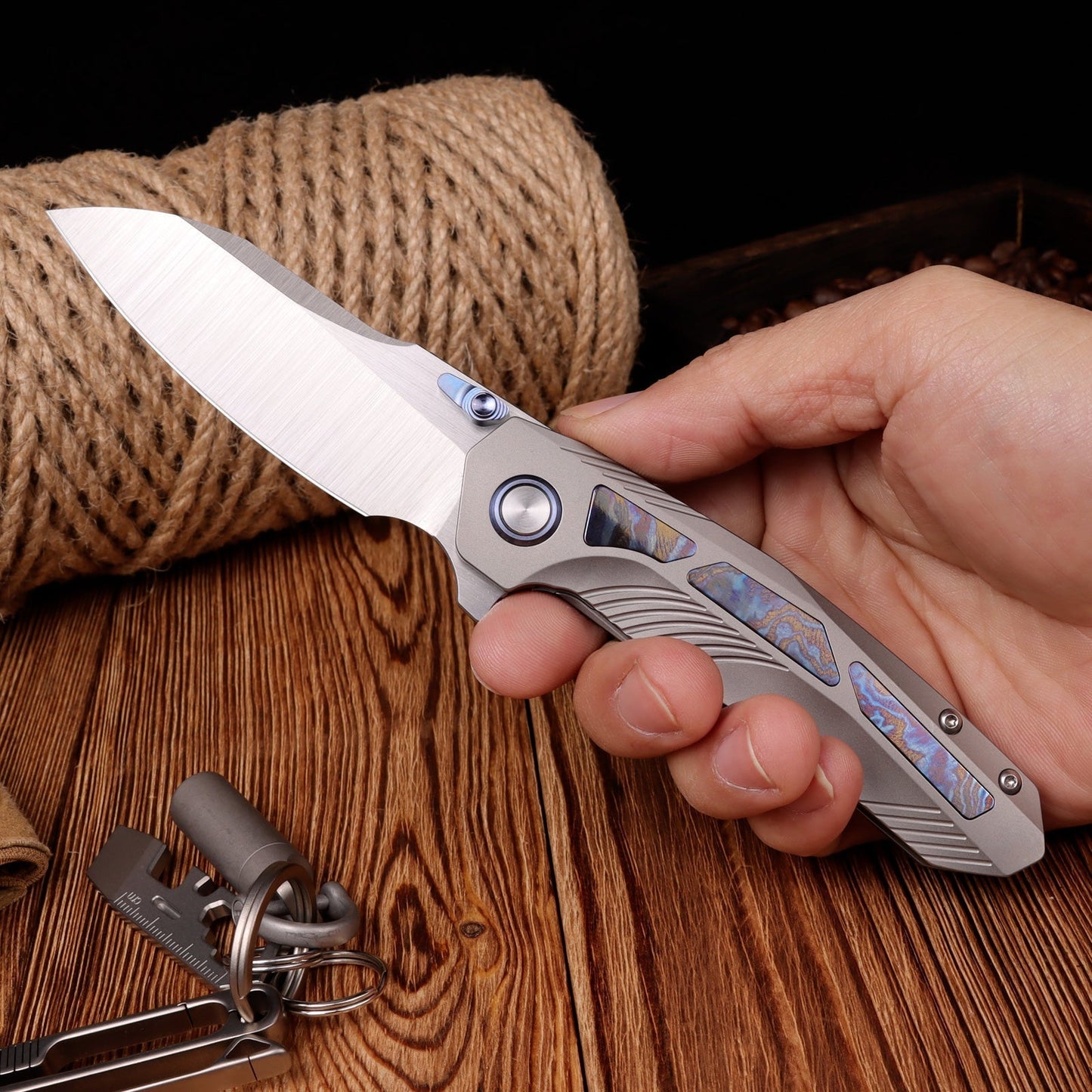 Remette Kestrel RTPO-D Titanium Gray and Timascus handle scales