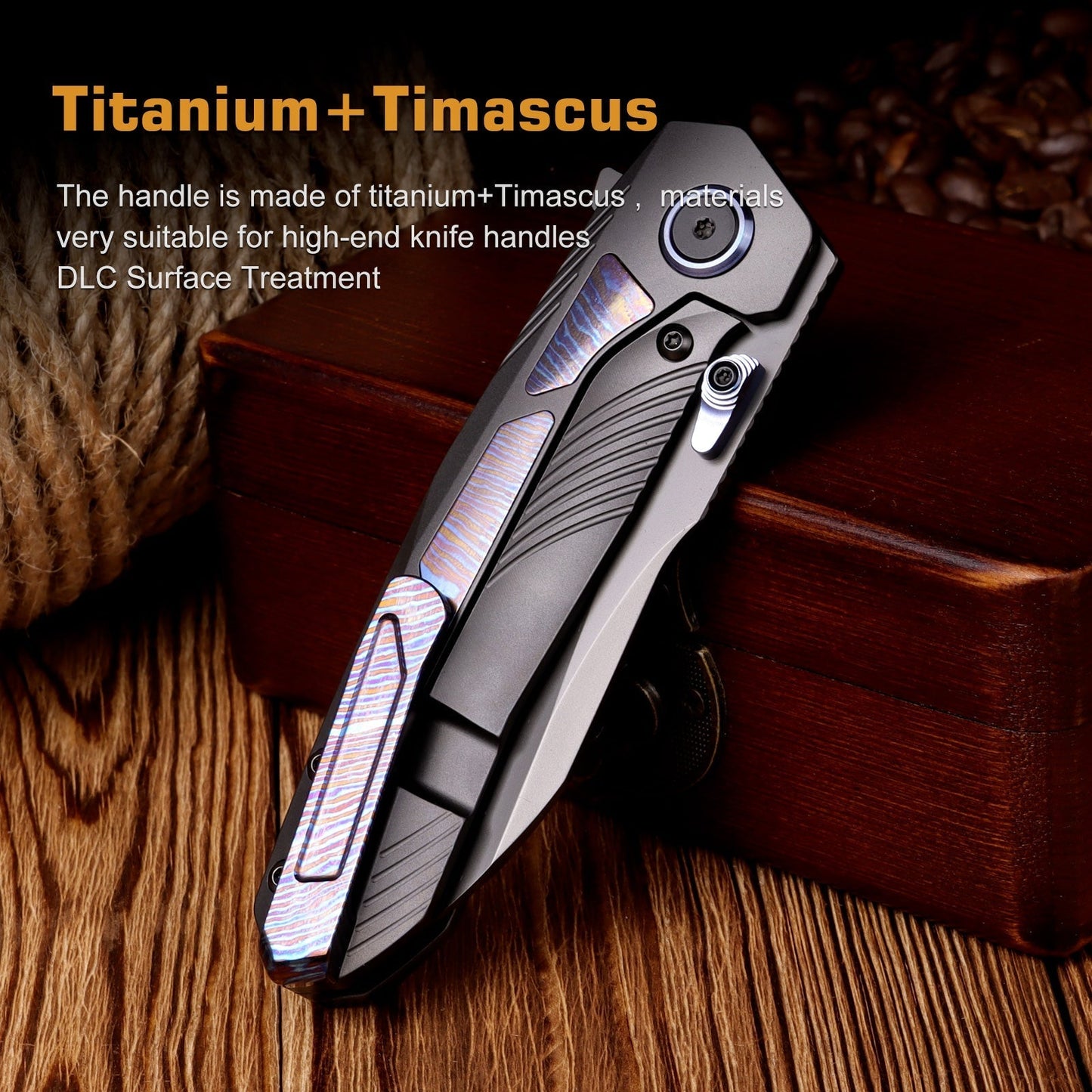 Remette Kestrel RTPO-E open position showing DLC S35VN reverse tanto blade