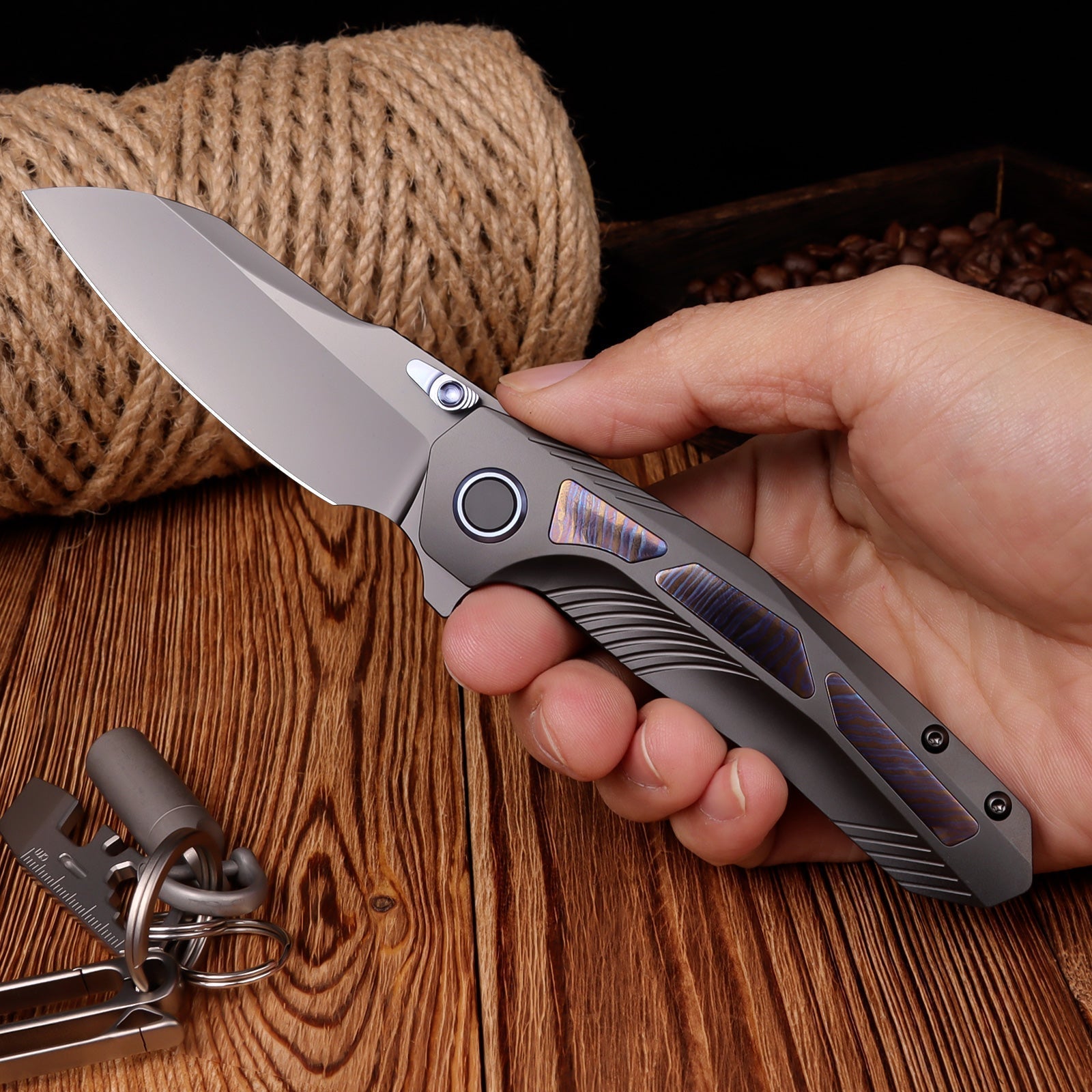 Remette Kestrel RTPO-E titanium and Timascus DLC handle scales