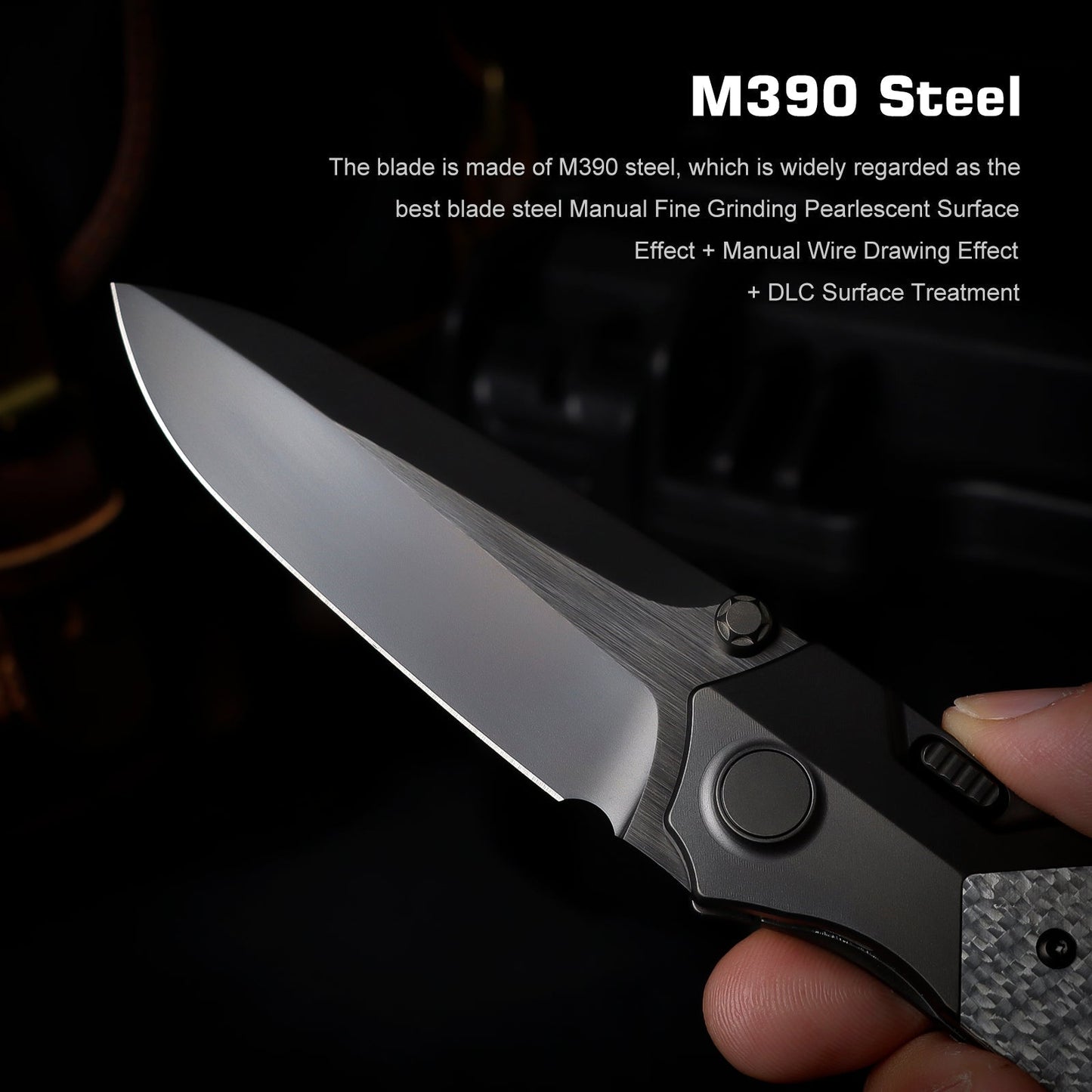 Remette RT-Meteor RTPT-BD DLC titanium and twill carbon fiber handle scales