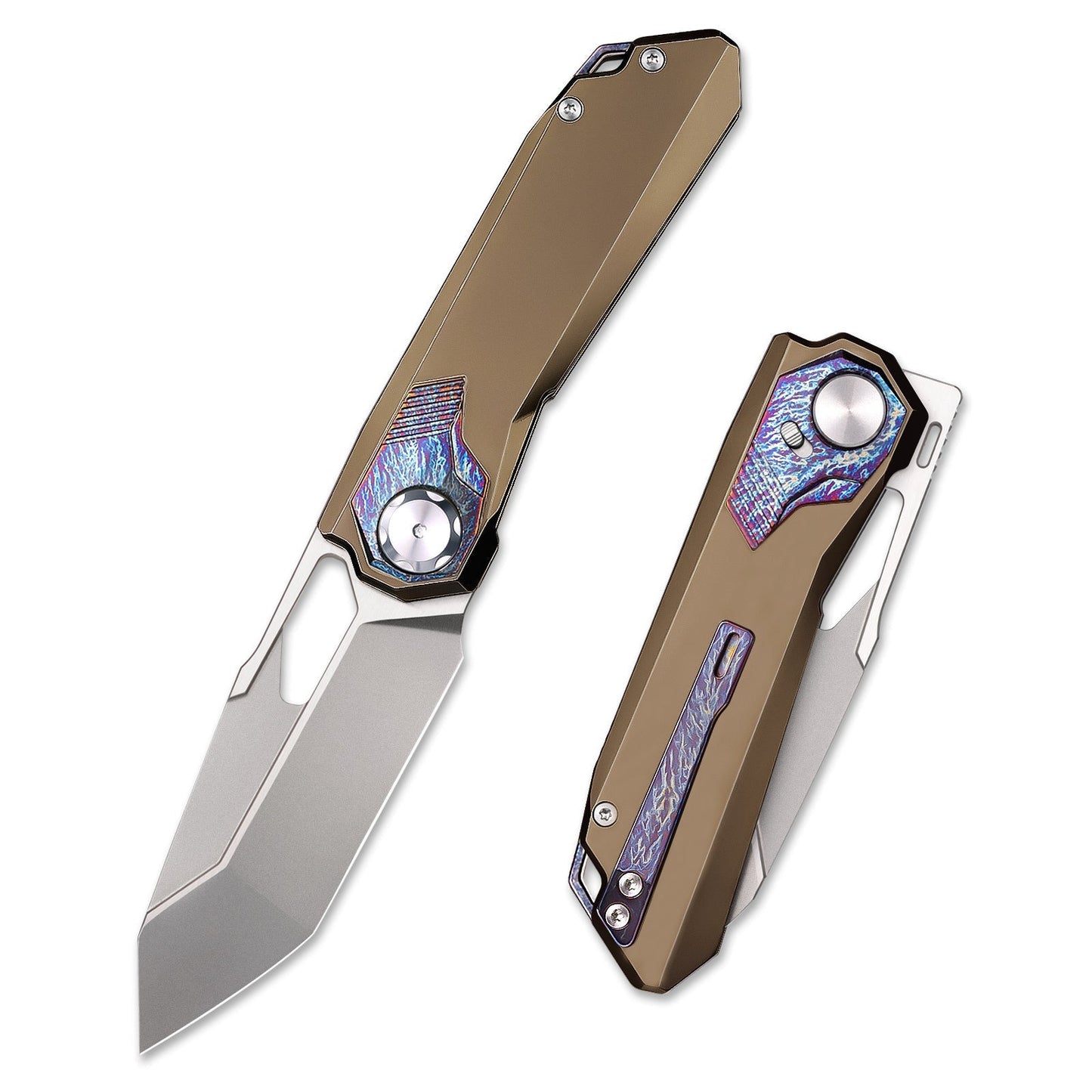 Remette RT-Peregrine Falcon RTT1-BGX front view – 3.15" pearlescent M390 reverse tanto folding knife