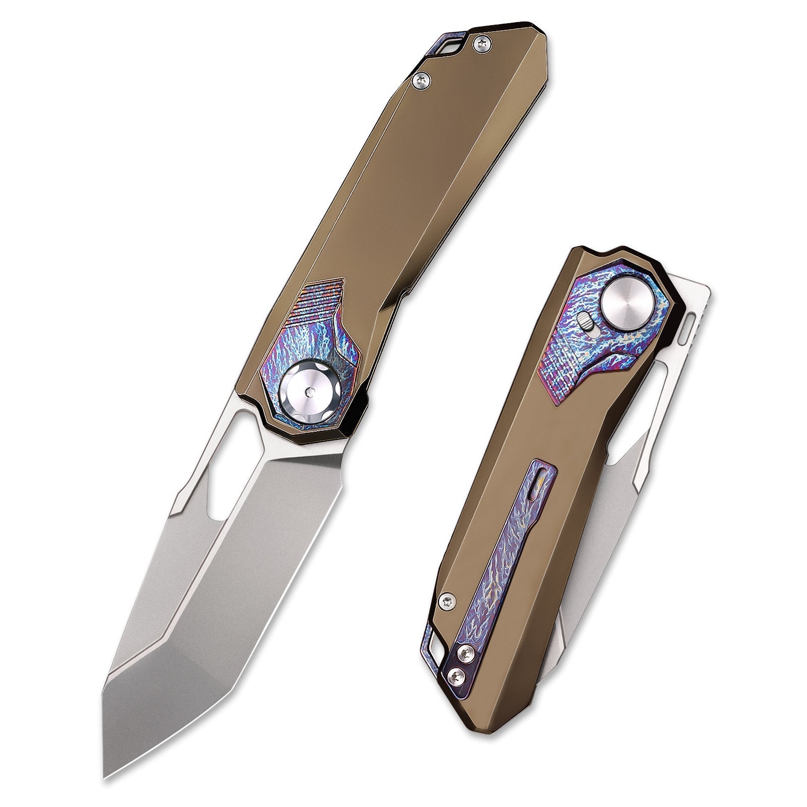 Remette RT-Peregrine Falcon RTT1-BGX front view – 3.15" pearlescent M390 reverse tanto folding knife