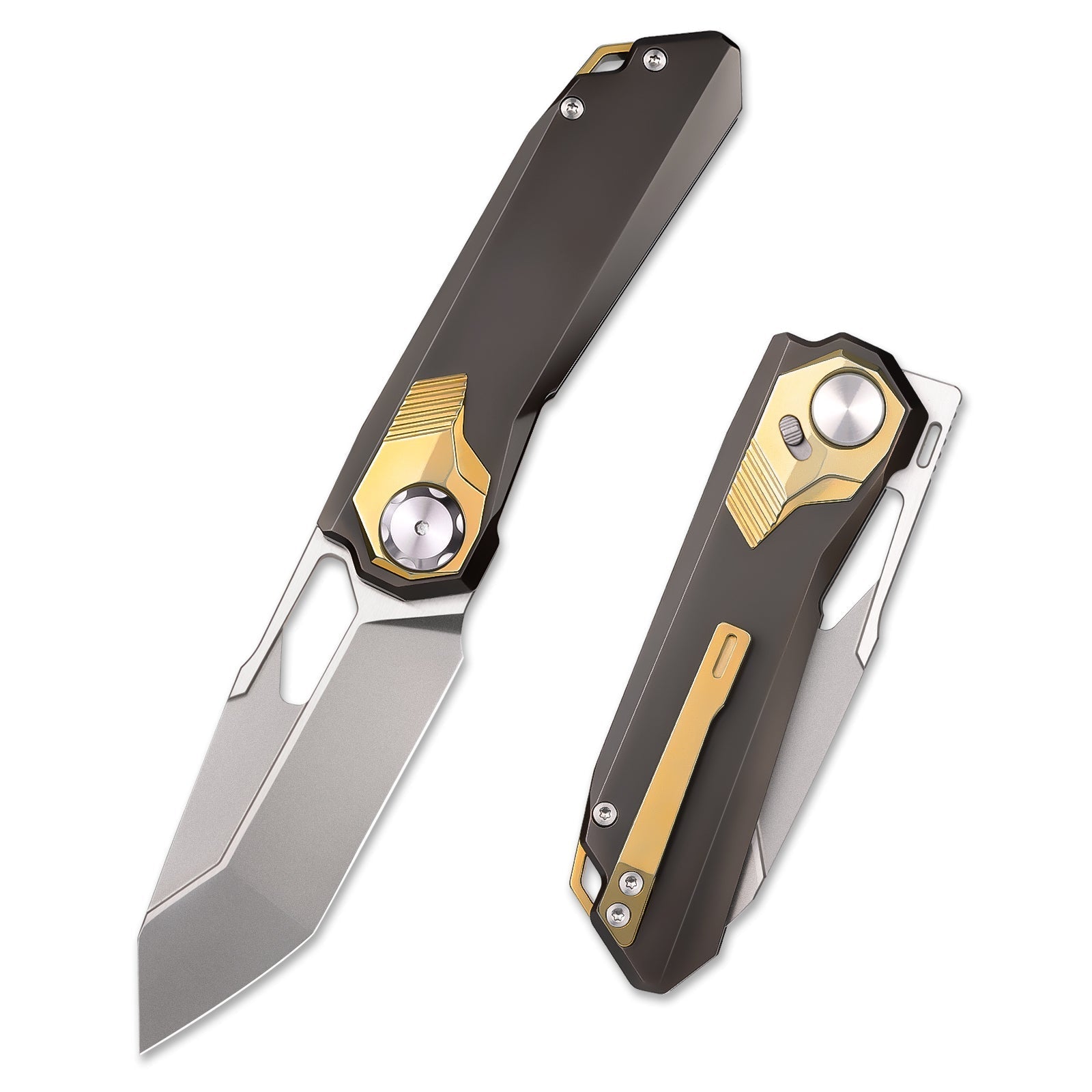 Remette RT-Peregrine Falcon RTT1-BX front view – 3.15" pearlescent M390 reverse tanto folding knife