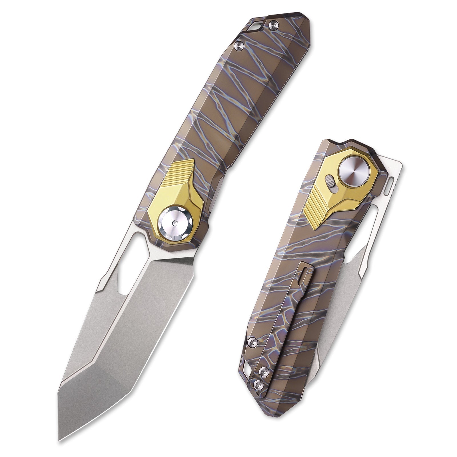 Remette RT-Peregrine Falcon RTT1-CX front view – 3.15" pearlescent M390 reverse tanto folding knife