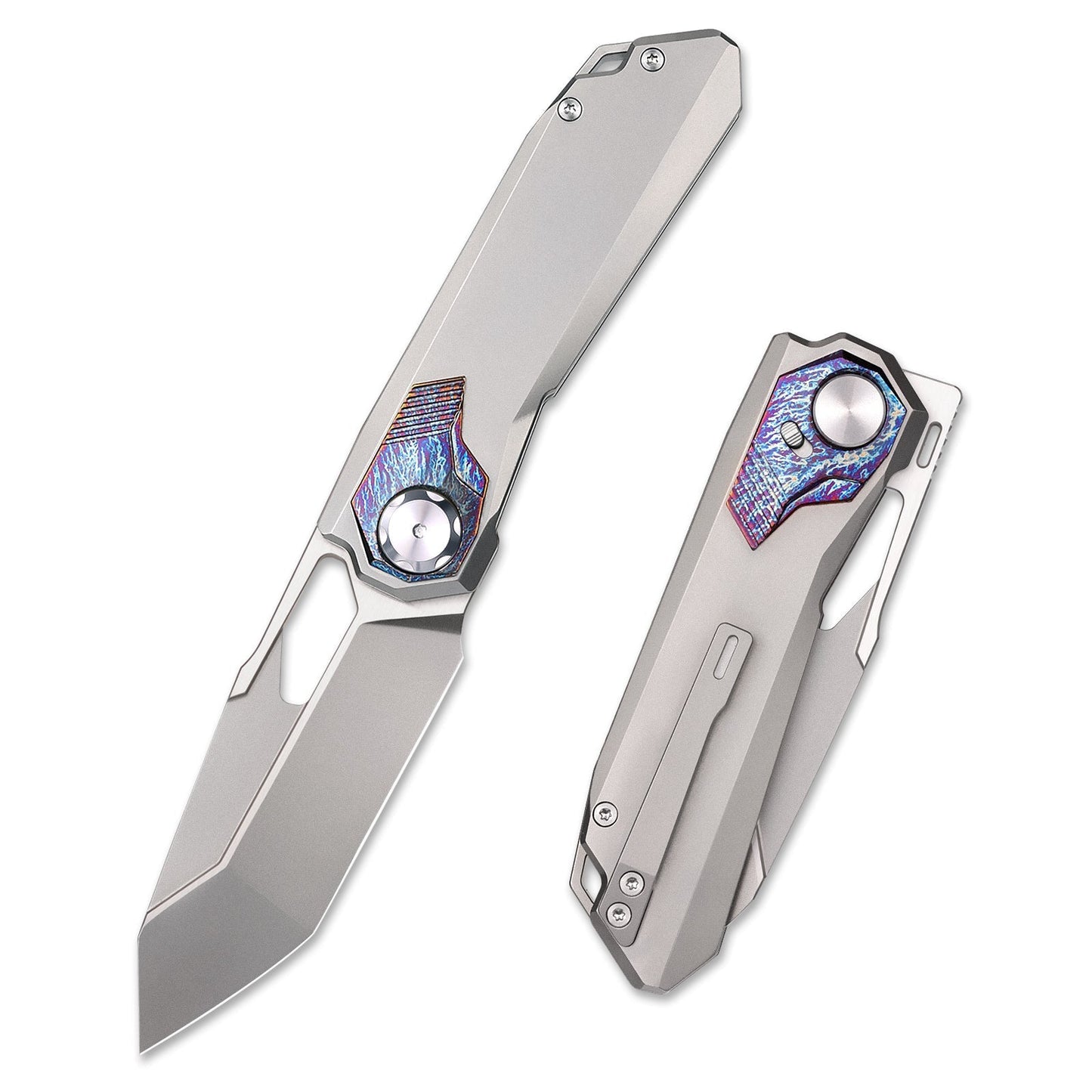 Remette RT-Peregrine Falcon RTT1-GX front view – 3.15" pearlescent M390 reverse tanto folding knife
