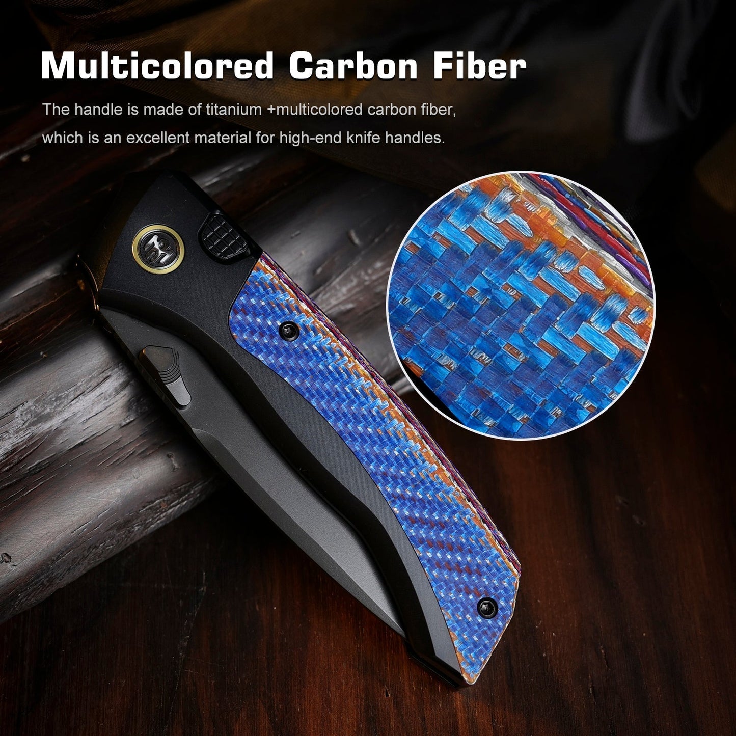 Remette RT-Steed RTWS-BC titanium and blue twill carbon fiber handle scales