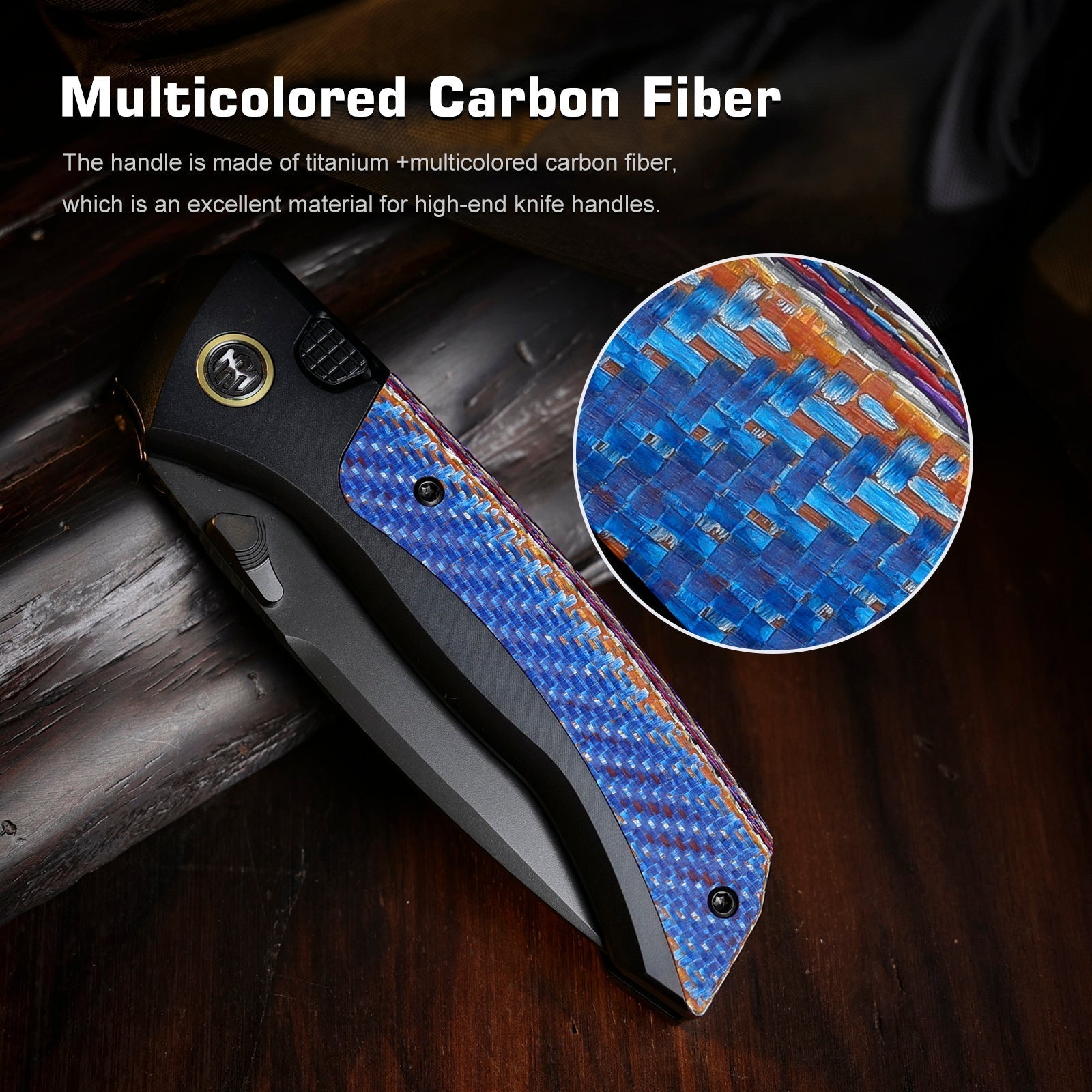 Remette RT-Steed RTWS-BC titanium and blue twill carbon fiber handle scales