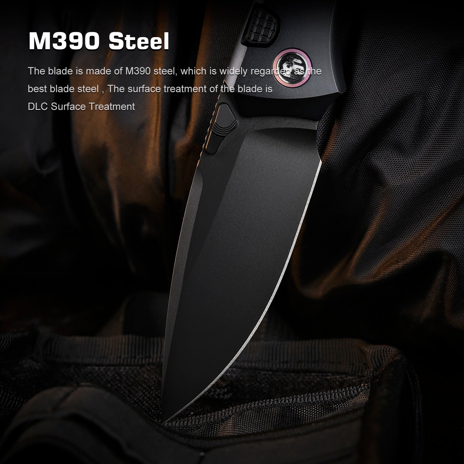 Remette RT-Steed RTWS-BY blade detail – black DLC M390 drop point
