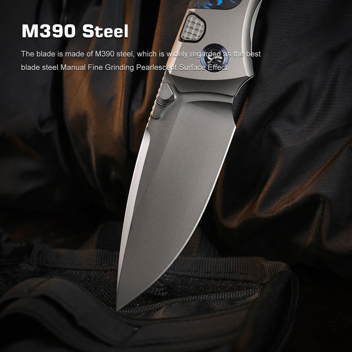 Remette RT-Steed RTWS-TB blade detail – pearlescent M390 drop point