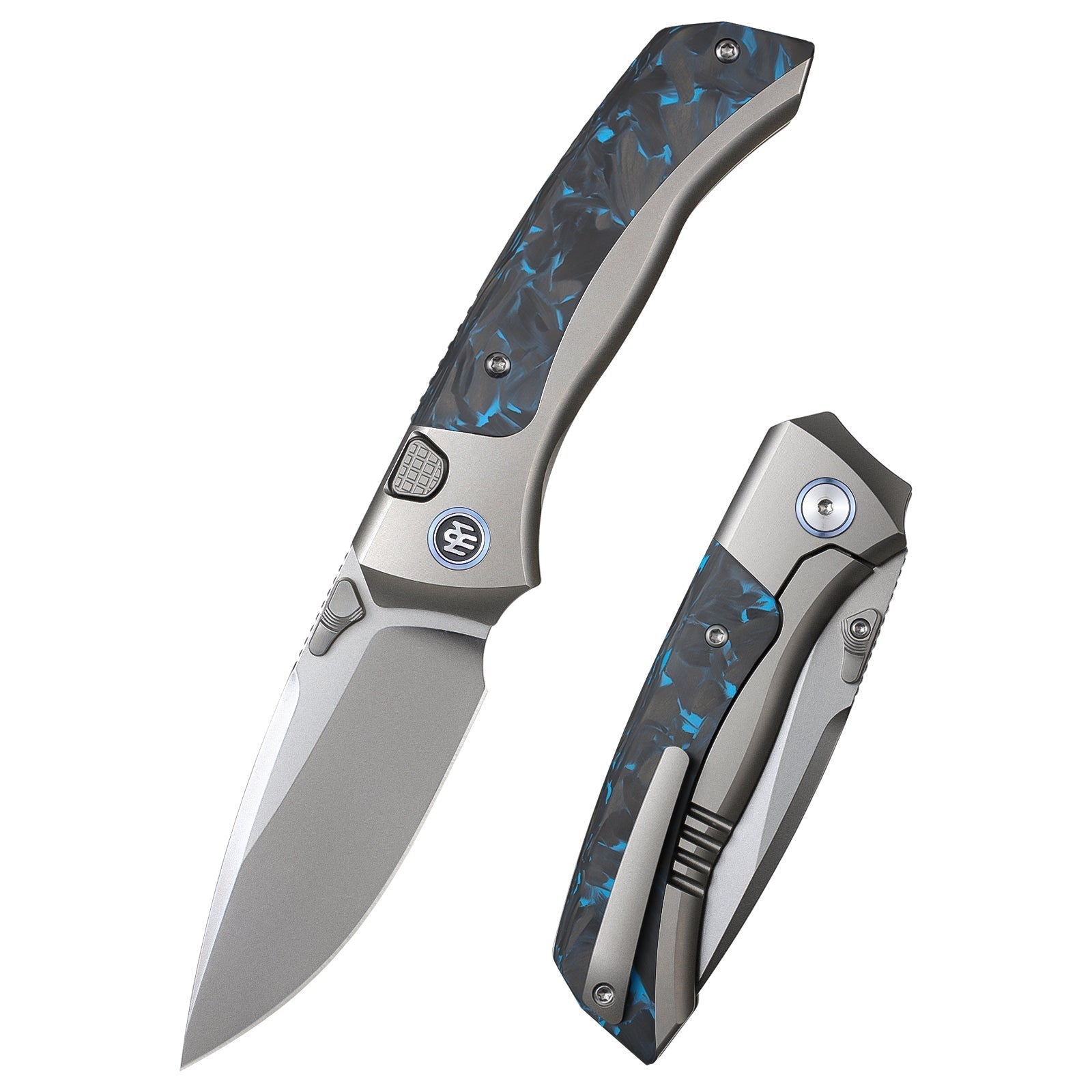 Remette RT-Steed RTWS-TB front view – 3.07″ pearlescent M390 drop point folding knife