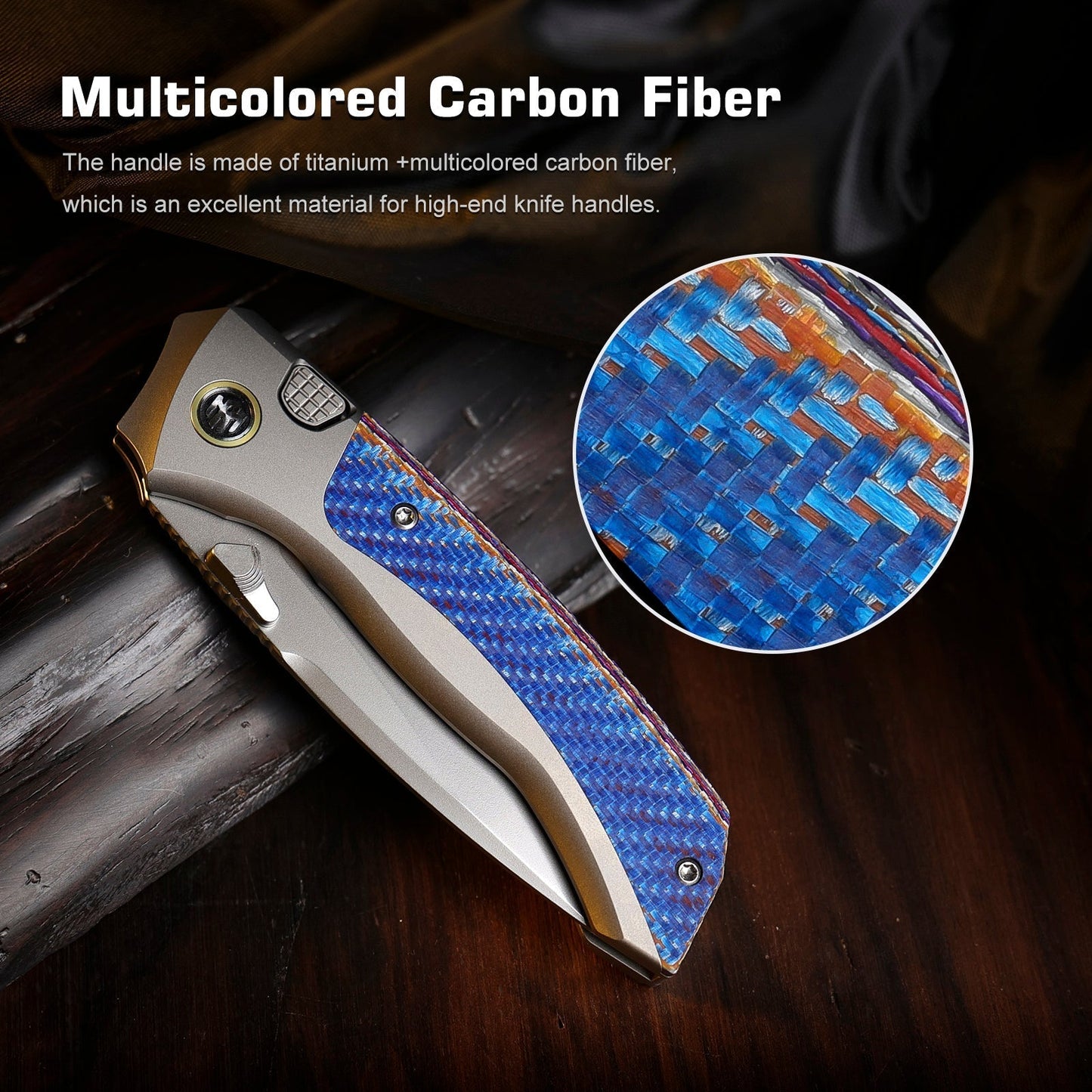 Remette RT-Steed RTWS-TC titanium and blue twill carbon fiber handle scales