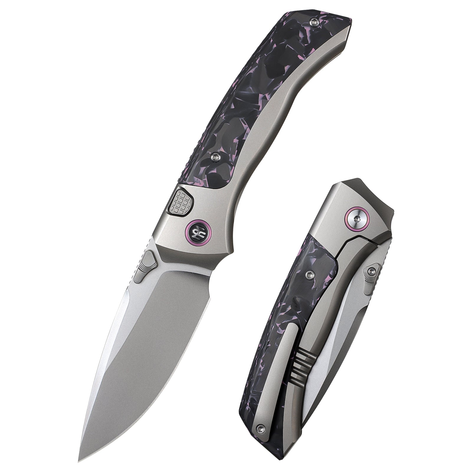 Remette RT-Steed RTWS-TP front view – 3.07″ pearlescent M390 drop point folding knife