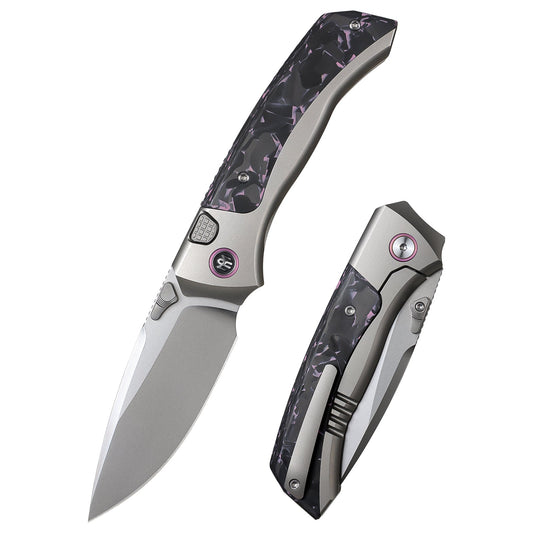 Remette RT-Steed RTWS-TP front view – 3.07″ pearlescent M390 drop point folding knife