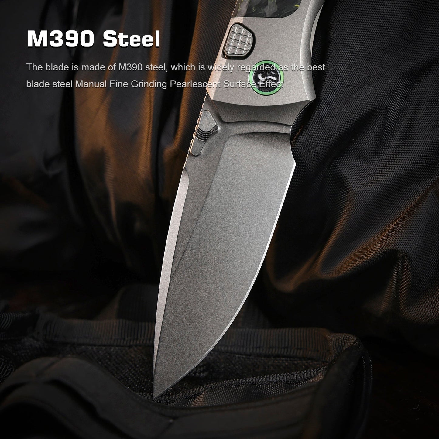 Remette RT-Steed RTWS-TY blade detail – pearlescent M390 drop point