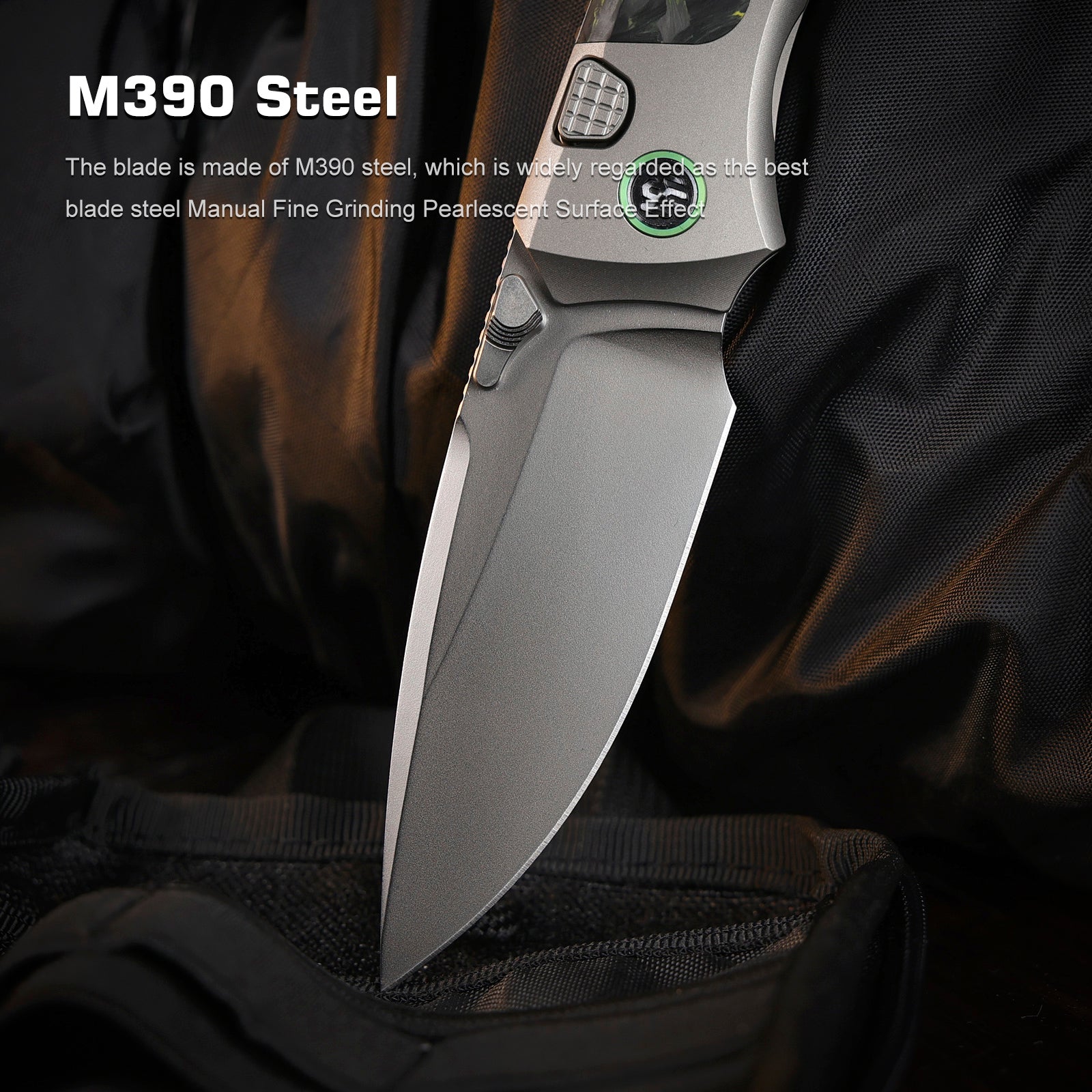 Remette RT-Steed RTWS-TY blade detail – pearlescent M390 drop point