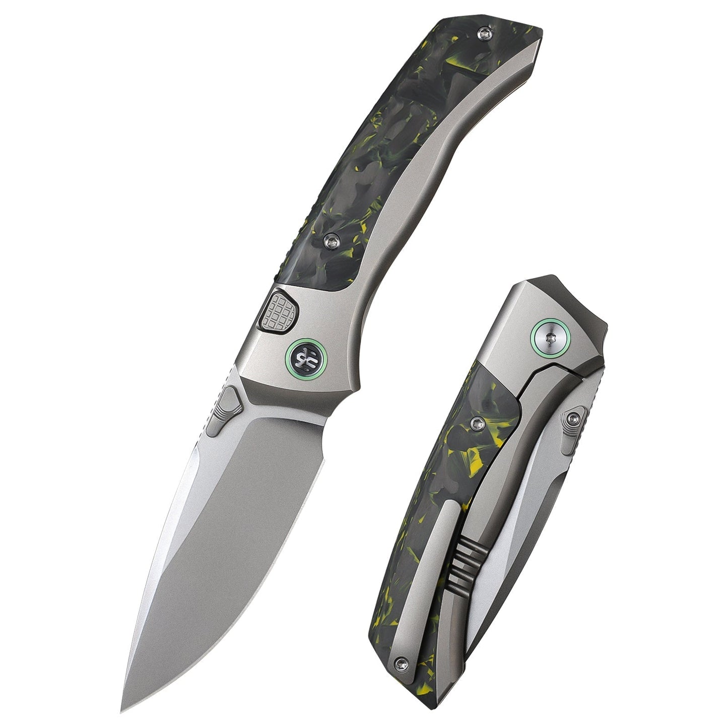 Remette RT-Steed RTWS-TY front view – 3.07″ pearlescent M390 drop point folding knife