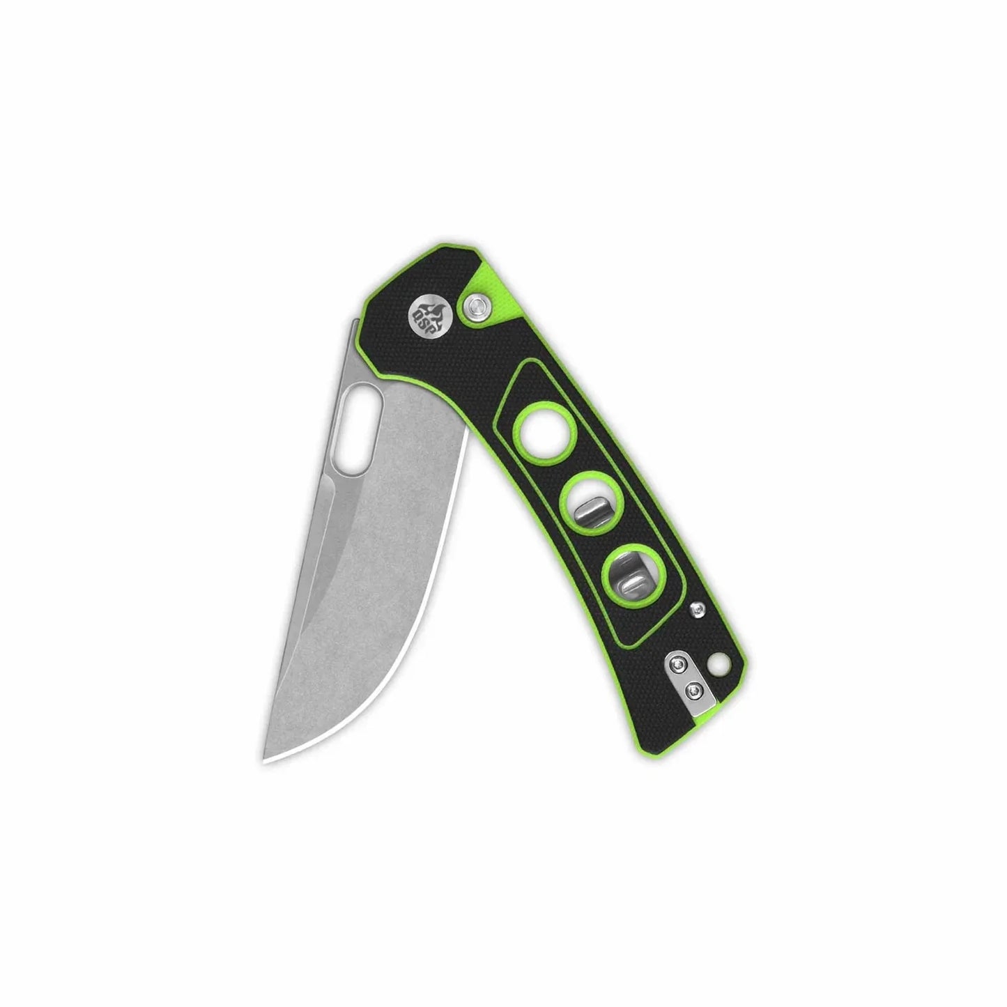 QSP Knife Unicorn 3.25" Sandvik 14C28N Black, Green  Neon G10 QS156C1