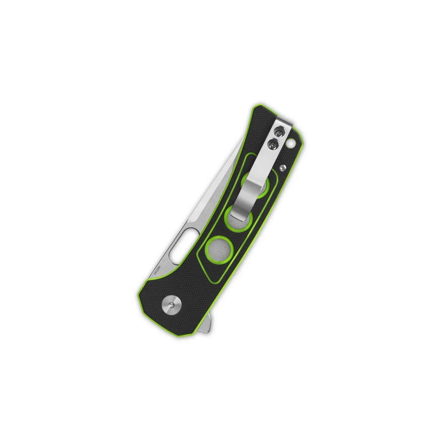 QSP Knife Unicorn 3.25" Sandvik 14C28N Black, Green  Neon G10 QS156C1