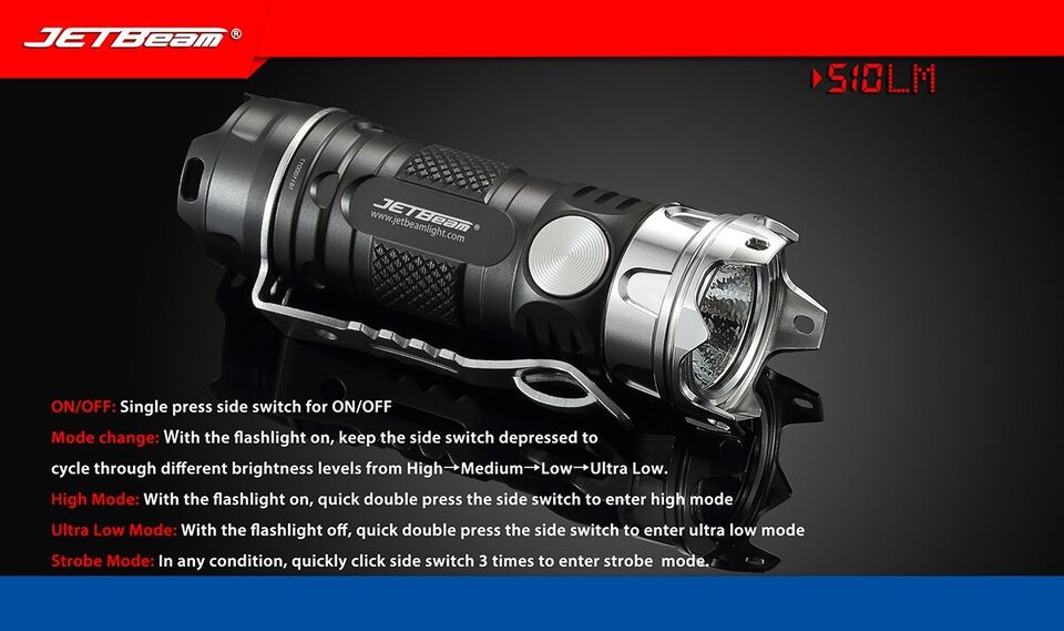 Jetbeam JET-II PRO Al Aluminum 510 Lumen 1 x CR123 CREE XP-L HI LED Flashlight