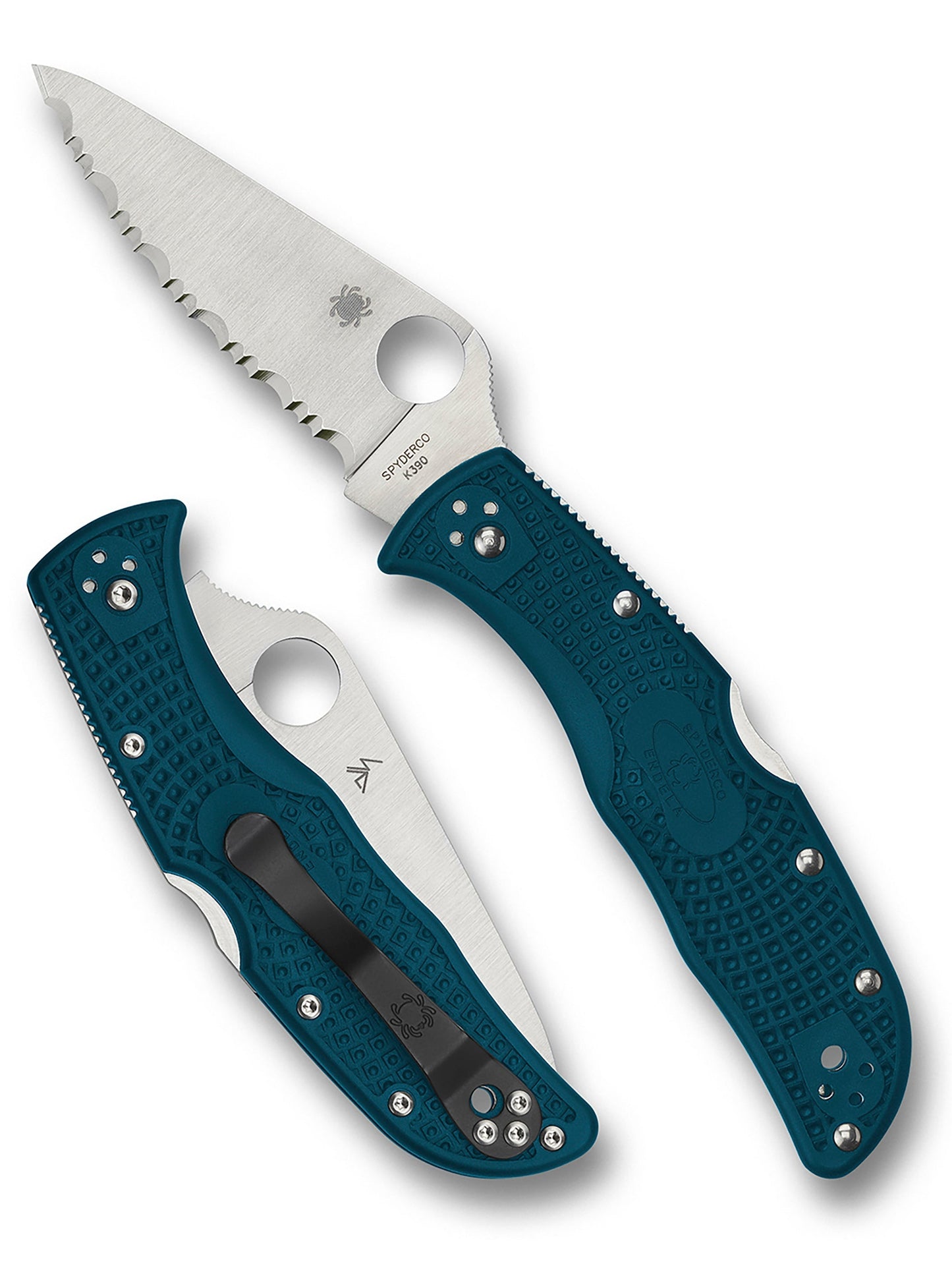 Spyderco Endela C243FSK390 K390 serrated folding knife front view
